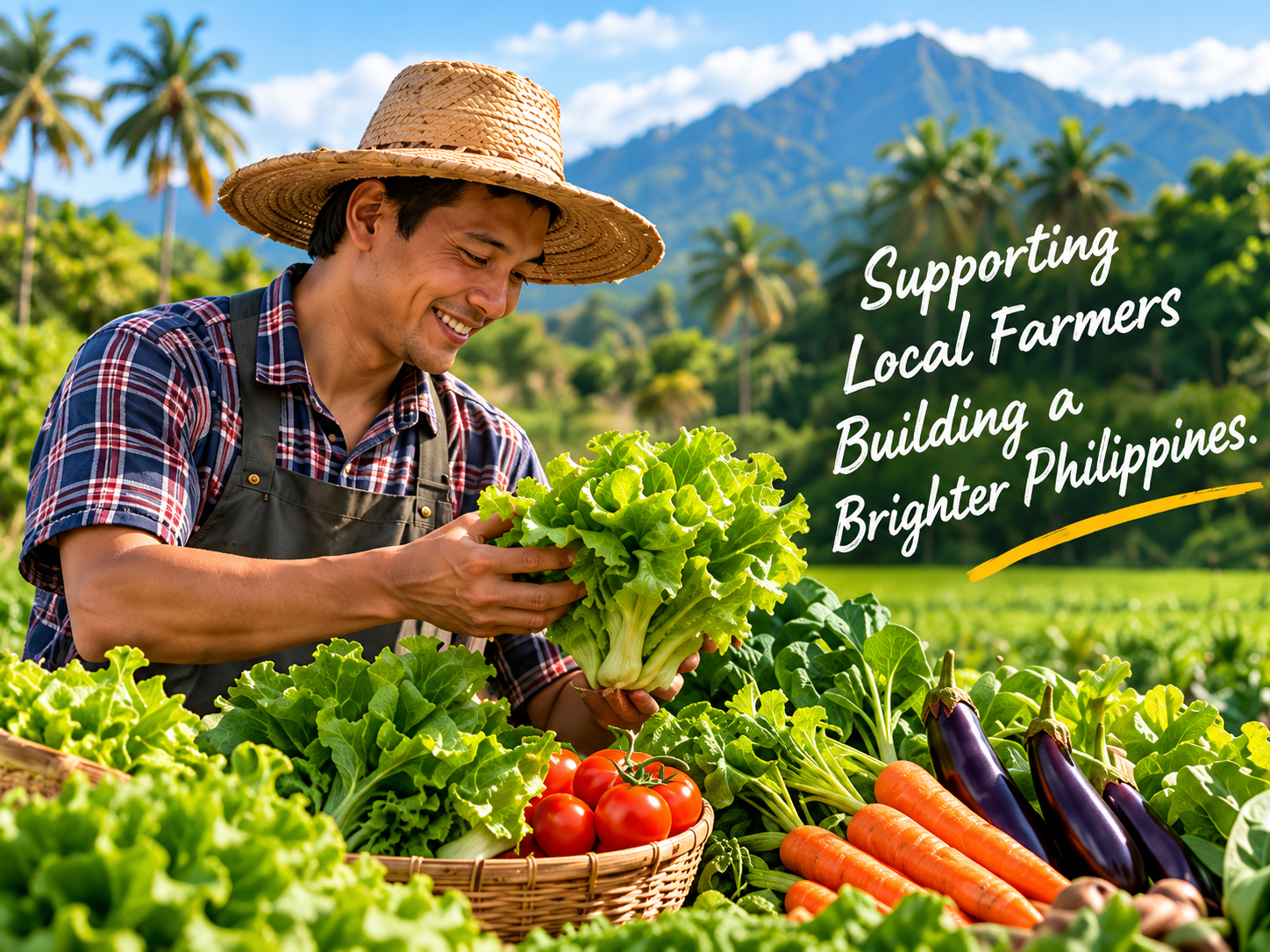 Filipino farmer holding fresh local produce